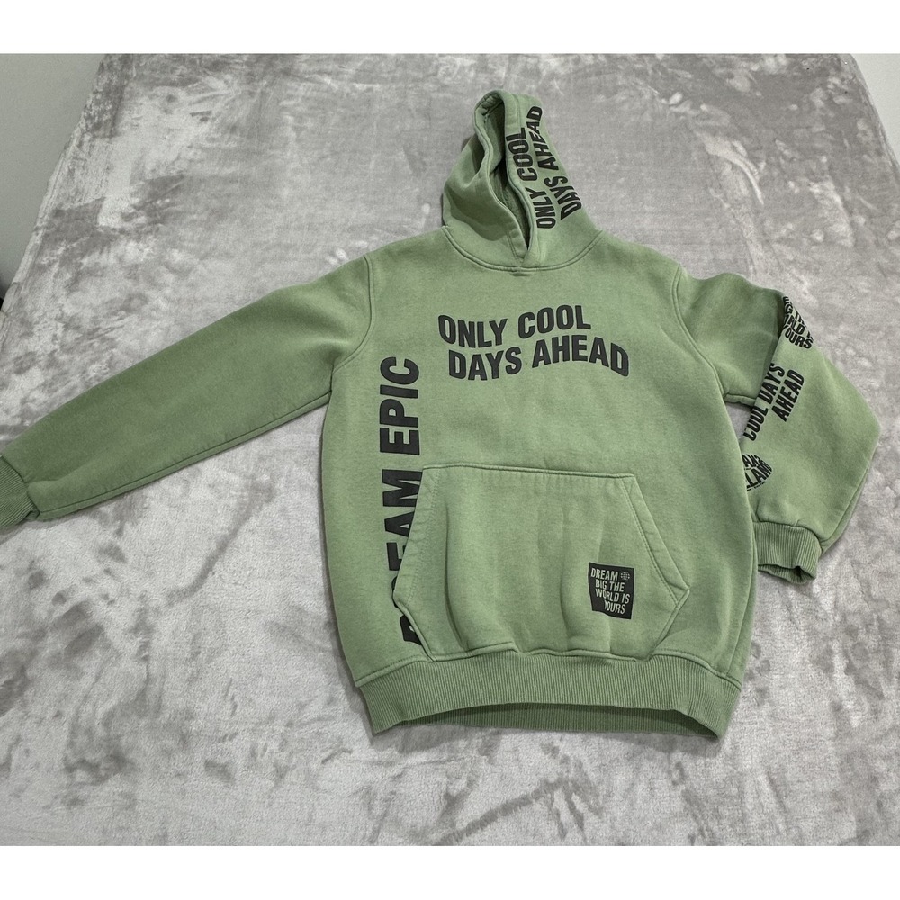 Sotra Hoodie Boys Size 14 Green Positivity Theme Dream Big Pocket Front EUC